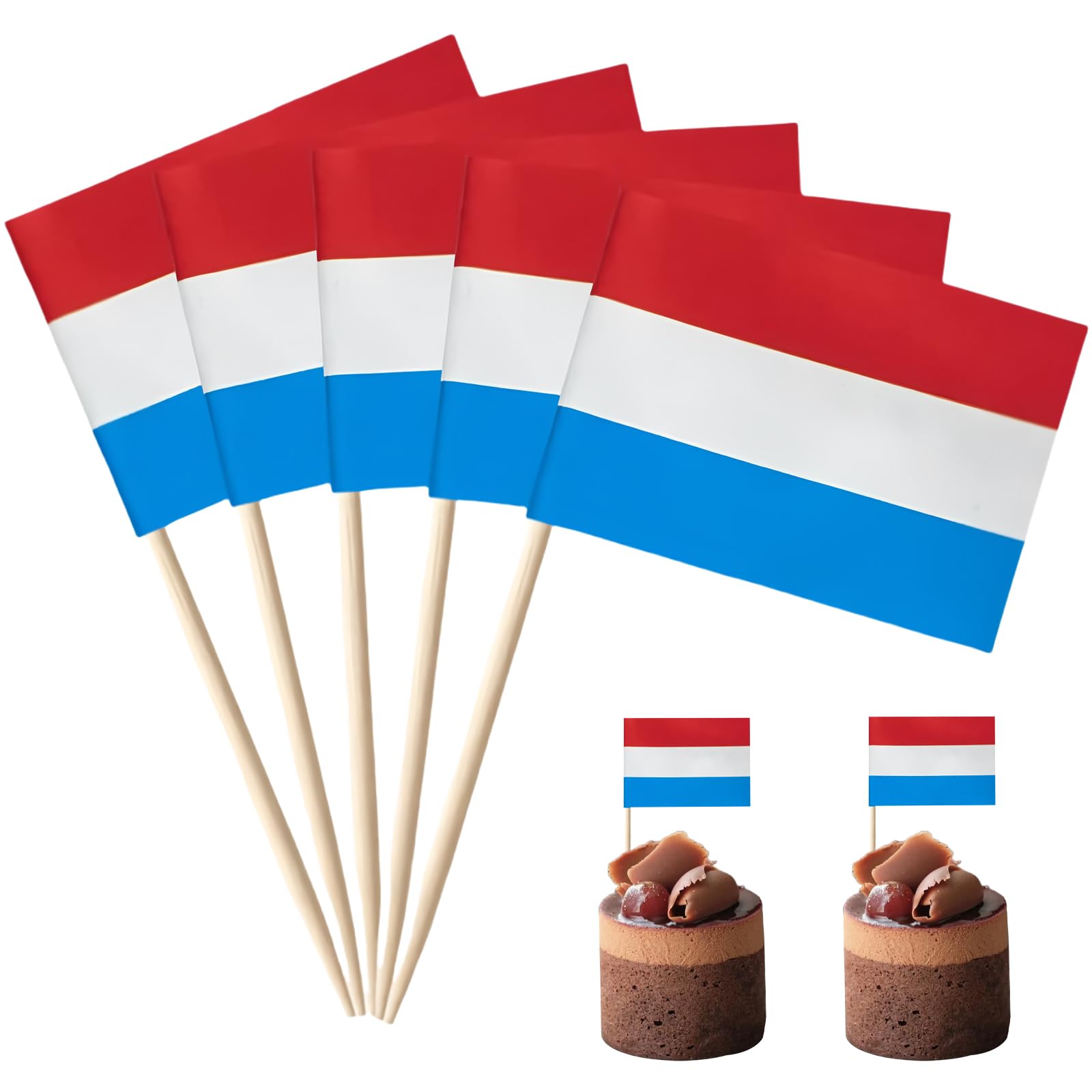 100Pcs Mini Netherlands Flag Toothpicks Cupcake Toppers,Netherlands Flags Cocktail Sticks Wooden Cake Toppers Sandwich Decorations for Eurovision Party,Euros Football Game,Olympics 2024 Decorations — image 1