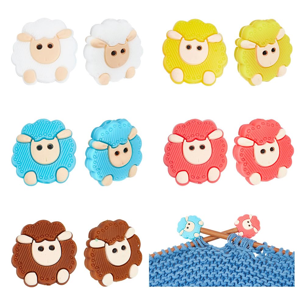 NBEADS 10 Pcs 5 Colors Sheep Knitting Needle Stoppers, Needle Point Protectors Animal Shape Silicone Beads Focal Beads for Knitting Accessories DIY Crafts