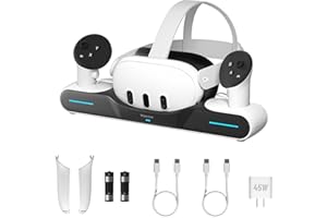 Maecker Fast Charging Dock for Meta Quest 3 Accessories Charger for Quest 3 Charging Station Drop-in Charging Headset Controllers Stand with 2 Rechargeable Batteries