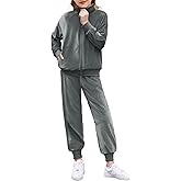 Zaclotre Girls 2 Piece Outfits Velour Tracksuit Zip Up Sweatshirt and Jogger Sweatpants Fall Winter Sweatsuits Set