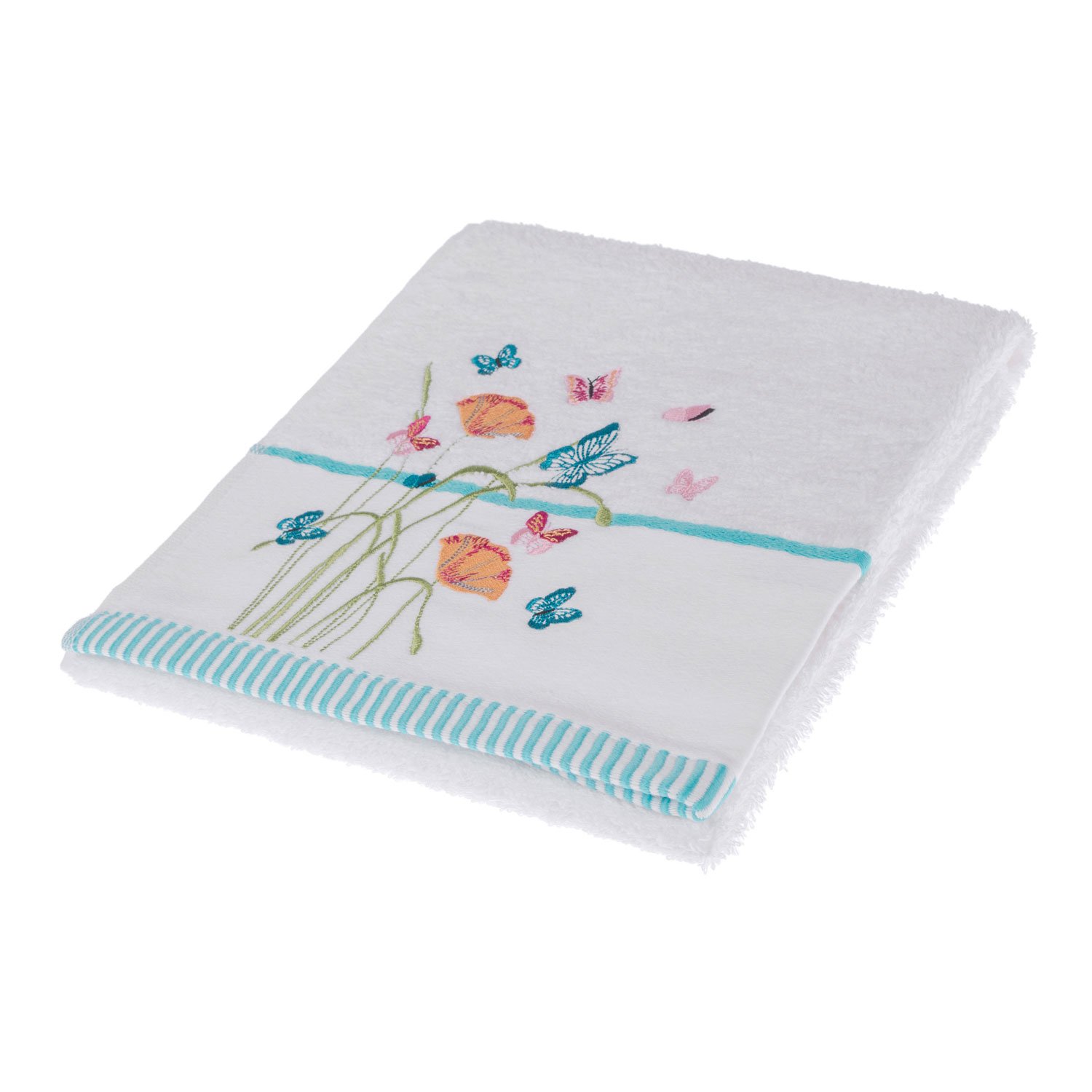 HOMESCAPES 100% Turkish Cotton 'Floral Butterfly' White Hand Towel Colourful Butterfly and Flowers