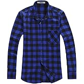 OCHENTA Men's & Boys' Long Sleeve Button Down Plaid Flannel Shirt