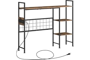 OGEMXU Desktop Bookshelf,3-Tier Office Desk Shelf,Desk Hutch with Power Outlets,Wood Desk Hutch Bookshelf Storage Rack for Home Office Dorm,Rustic Brown