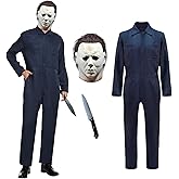 MKHFUW Navy Blue Jumpsuit Coveralls Adult, Horror Costume with Mask and Prop Knife, for Halloween Cosplay