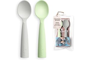 Miniware Silicone Baby Spoon for Training - BPA Free Baby Utensils - Baby Spoons Self Feeding 6 Months | 100% Food Grade Silicone - Modern & Dishwasher Safe Toddler Spoons (Grey & Key Lime)