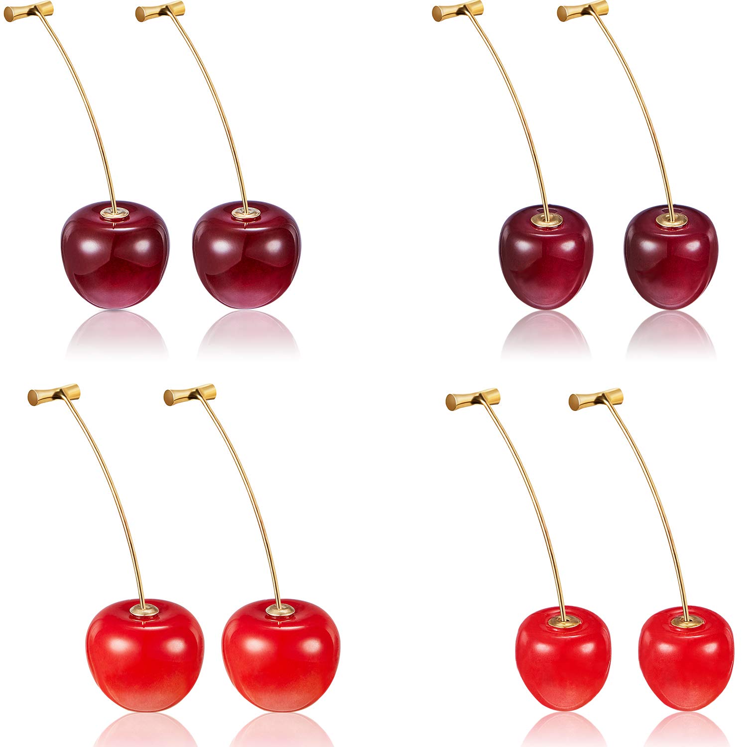 Hicarer 4 Pairs Red Cherry Earrings for Women Cute 3D Cherry Dangle Earrings Fruit Jewelry Gifts with 10 Ear Lines