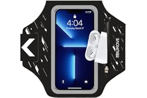 BUMOVE Running Armband for iPhone 16 Pro Max/16 Plus/15 Pro Max/15 Plus/iPhone 14 Pro Max/14 Plus/13,12,11 Pro Max, Gym Workouts Arm Band with Earphone Holder (Black)