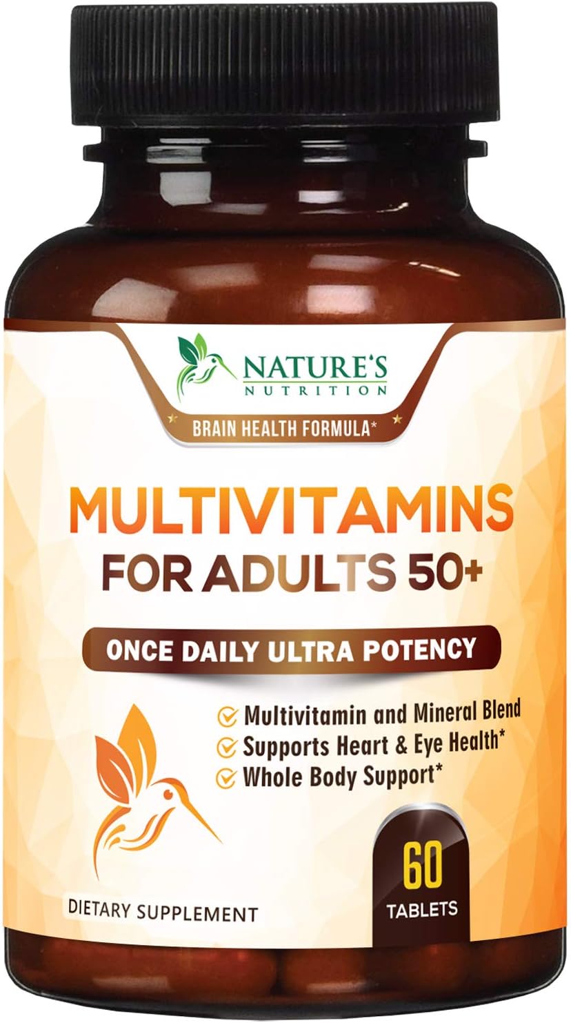 Multivitamin for Adults 50 Plus Extra Strength Daily Multivitamins and Minerals Supplement 627mg - Made in USA - Multi Vitamins A, C, D, E, B12, Iron, and Calcium for Men & Women - 60 Tablets