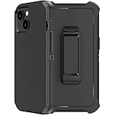 RubCase for iPhone 14 Plus Case (6.7”) with Belt Clip Holster, 2 x Screen Protector, Heavy Duty Military Grade Full Body Shockproof Drop Proof Rugged Protective Cover for iPhone 14 Plus Black