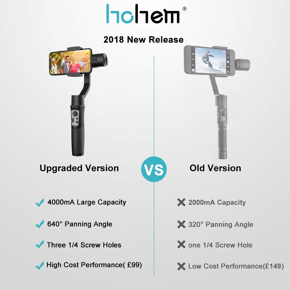 hohem Smartphone Gimbal, 3-Axis Handheld Gimbal stabilizer for Smartphones Compatiable with iPhone XS/XS Max/XR/X/iPhone 8/8 Plus, Vertigo Shoot/Time Lapse/Pull & Zoom Capability (iSteady Mobile)