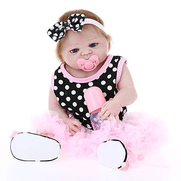 Walmeck-1 Walmeck Doll 22Inch 55Cm Reborn Doll Full Silicone Princess Doll Bath Toy with Clothes Lifelike Toy Dot Cloth