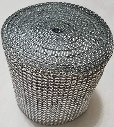 Rhinestone 4 mm Acrylic Crystal 24 Rows Diamond Mesh 4.5" Bling Ribbon 10 Yards Roll (Silver)