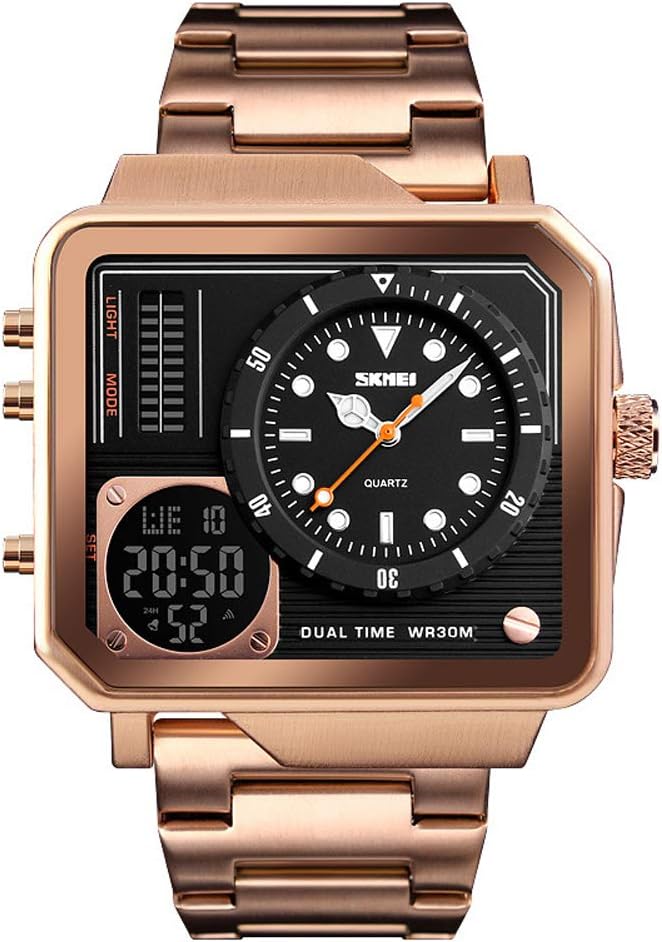 LGPNB Fashion casual watch, business, stainless steel wristband, local gold, square, double display electronic watch-Rosegold
