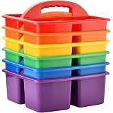 ALINK Plastic Classroom Caddy Organizer with Handle, 6-Pack 3 Compartments, Teacher Supply Storage Caddy for Classroom Organization, Table, Desk, Office, Craft Art for Kids - Assorted Colors