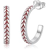 Sterling Silver Baseball Earrings Sports 925 Baseball Hoop Earrings Jewelry Gifts for Women Ball Player Team Lovers