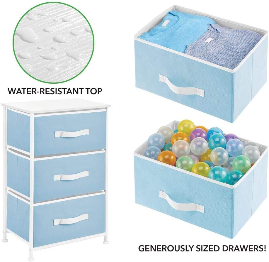 mDesign Vertical Dresser Storage Tower - Sturdy Steel Frame, Wood Top, Easy Pull Fabric Bins - Organizer Unit for Bedroom, Hallway, Entryway, Closets - Textured Print, 3 Drawers - Light Pink/Rose Gold: Home & Kitchen