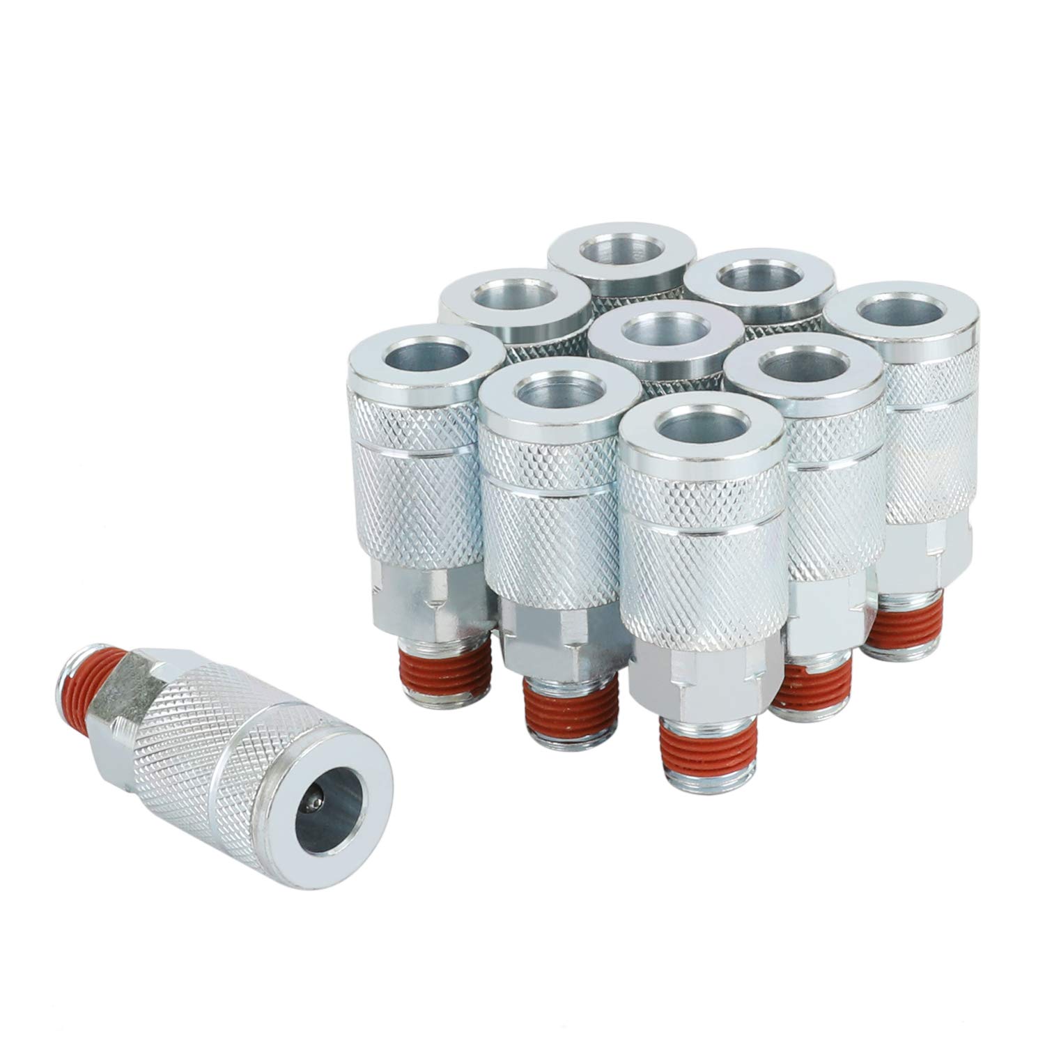 Photo 1 of WYNNsky1/4'' MNPT T Type, Zinc-Plated Steel Air Coupler with Sealant, 10-Piece Air Compressor Fittings