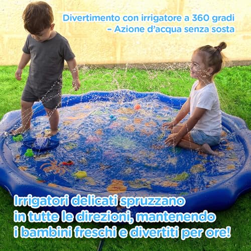 KiddoSpace Splash Pad per Bambini – Tappetino da gioco acquatico antiscivolo per esterni con design educativi, divertente attività estiva da giardino per neonati e bambini, include kit di riparazione