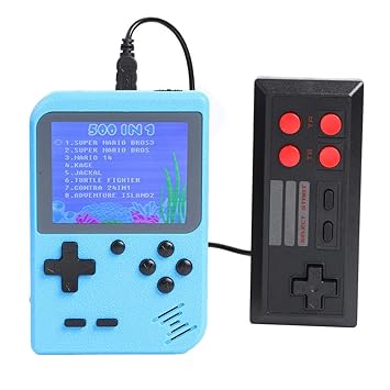 Everpert The Diwali Game Card Accessories Handheld Retro Video Game Console Player+Gamepad Built-in 500 Games (Blue)