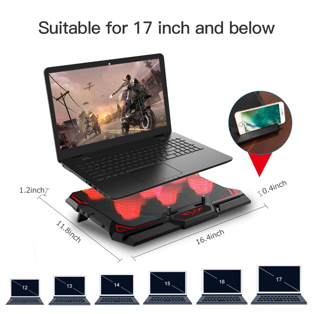 Laptop Cooling Pad, Laptop Cooler with 6 Quiet Led