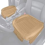 Motor Trend Beige Universal Car Seat Cushions, Front Seat 2-Pack – Padded Luxury Cover with Non-Slip Bottom & Storage Pockets