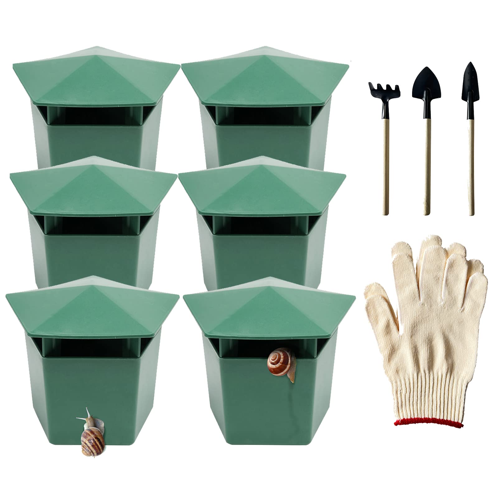 Beslands 6 Pcs Snail Slug Trap, Eco-friendly Beer Slug Catcher with Digging Tools Gloves, Safe for Kids & Pets