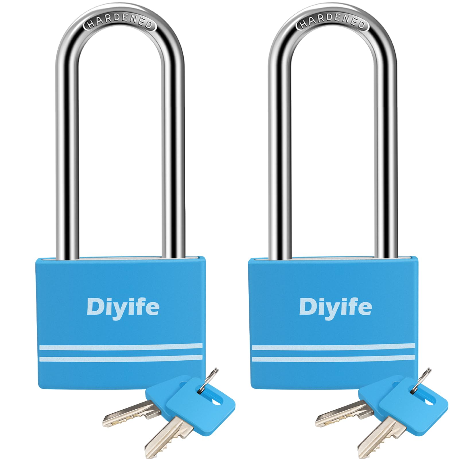Diyife Aluminum 7mm Long Shackle Padlocks [2 Pack] [4 Keys], Anti-Rust Weatherproof Locks, 40mm Locker Padlocks for School, Gym, Gate, Garage, Shed (Blue)