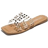 Cape Robbin Women's Gold Spike Studded Slide Sandals - Open Toe Slip On Lightweight Comfort for Beach Pool (Amisha)