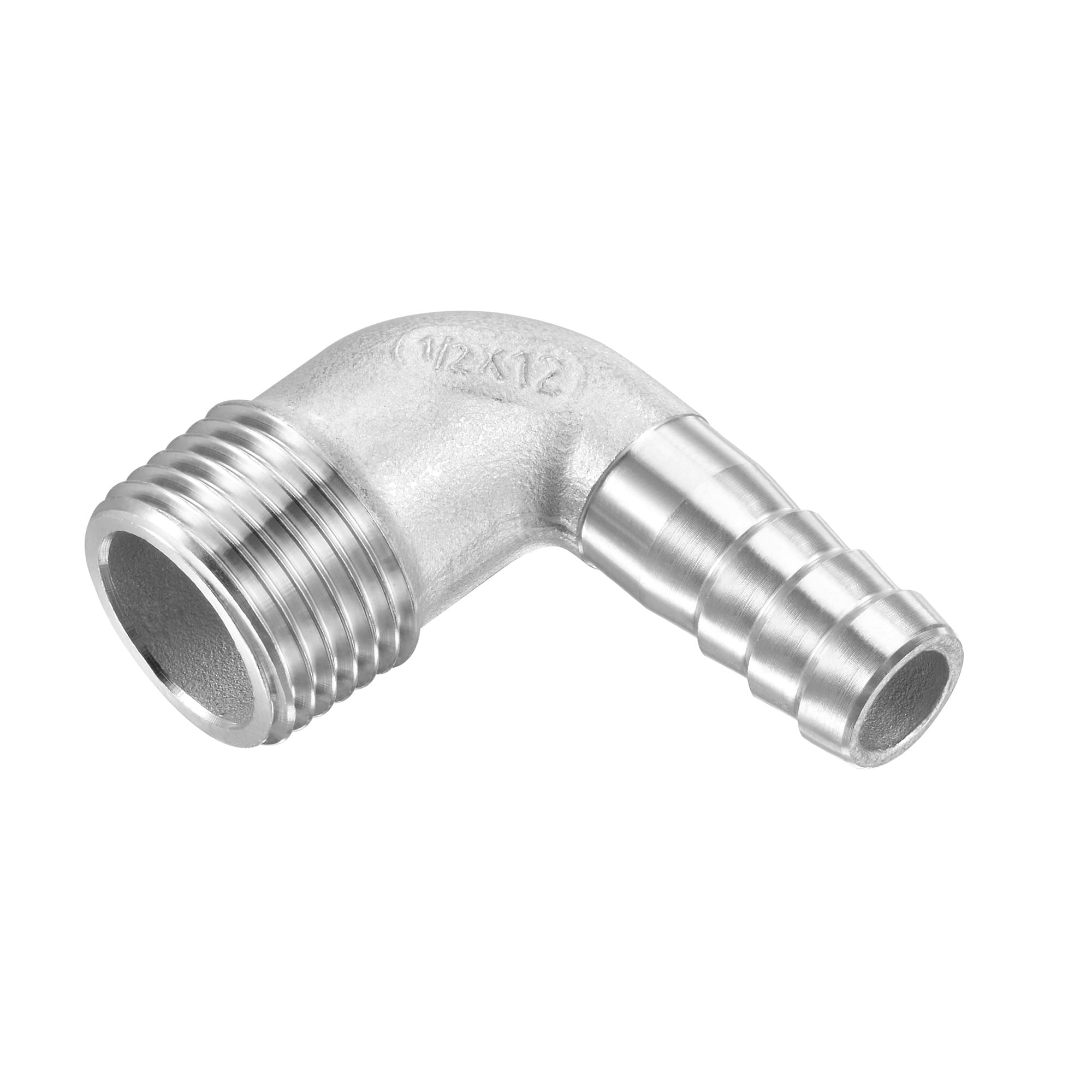 M METERXITY Hose Barb Fittings - 90 Degree Elbow Stainless Steel 12mm Pipe Connector Apply to Water Fuel (G1/2 Male Pipe)