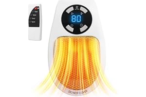 M MITLINK Space Heater, Small Plug in Electric Heater, Remote Wall Outlet Electric Space Heater with Adjustable Thermostat and Timer and Led Display, Compact for Office Dorm Room (White)