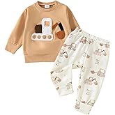 Toddler Baby Boy Outfit Excavator/Car Embroidery Long Sleeve Sweatshirt and Sweatpants Set Infant Fall Winter Clothes
