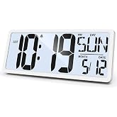 GEELION Large Digital Wall Clock with Backlight 15.2 Inch Digital Alarm Clock for Bedroom Wall Clocks Battery Operated Large Display with Temperature Desk Clocks for Office Living Room Decor