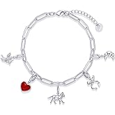 PAVOI 14K Gold Plated Adjustable Bracelet for Women | Twisted Bar & Paperclip Charm Chain Bracelets with Moon, Evil Eye, Teddy Bear, Valentines Day Heart Lock, Airplane, Dog, Cowboy Boot, Cat, Cupid & More | Fashion Jewelry