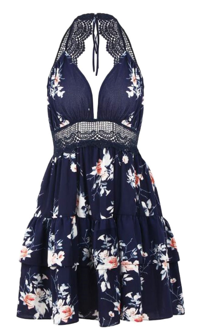 Lutratocro Womens Swim Trunks Bohemian Straps Summer Sexy Splice Open Back Dresses Navy Blue Small