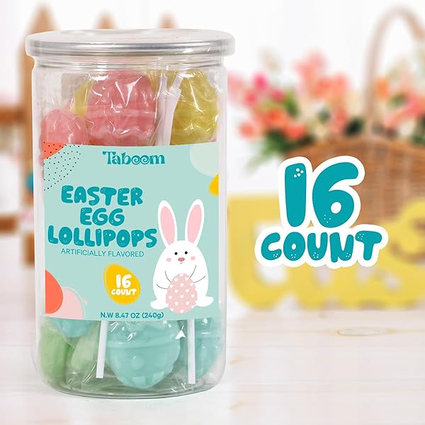 EGG SHAPED LOLLIPOPS TREATS FOR KIDS, SCHOOL AND PARTY FAVOR BAG FILLERS – BULK EASTER CANDY INDIVIDUALLY WRAPPED SUCKERS FOR EASTER BASKET STUFFERS AND SPARE TIME INDULGENCE, 16 COUNT