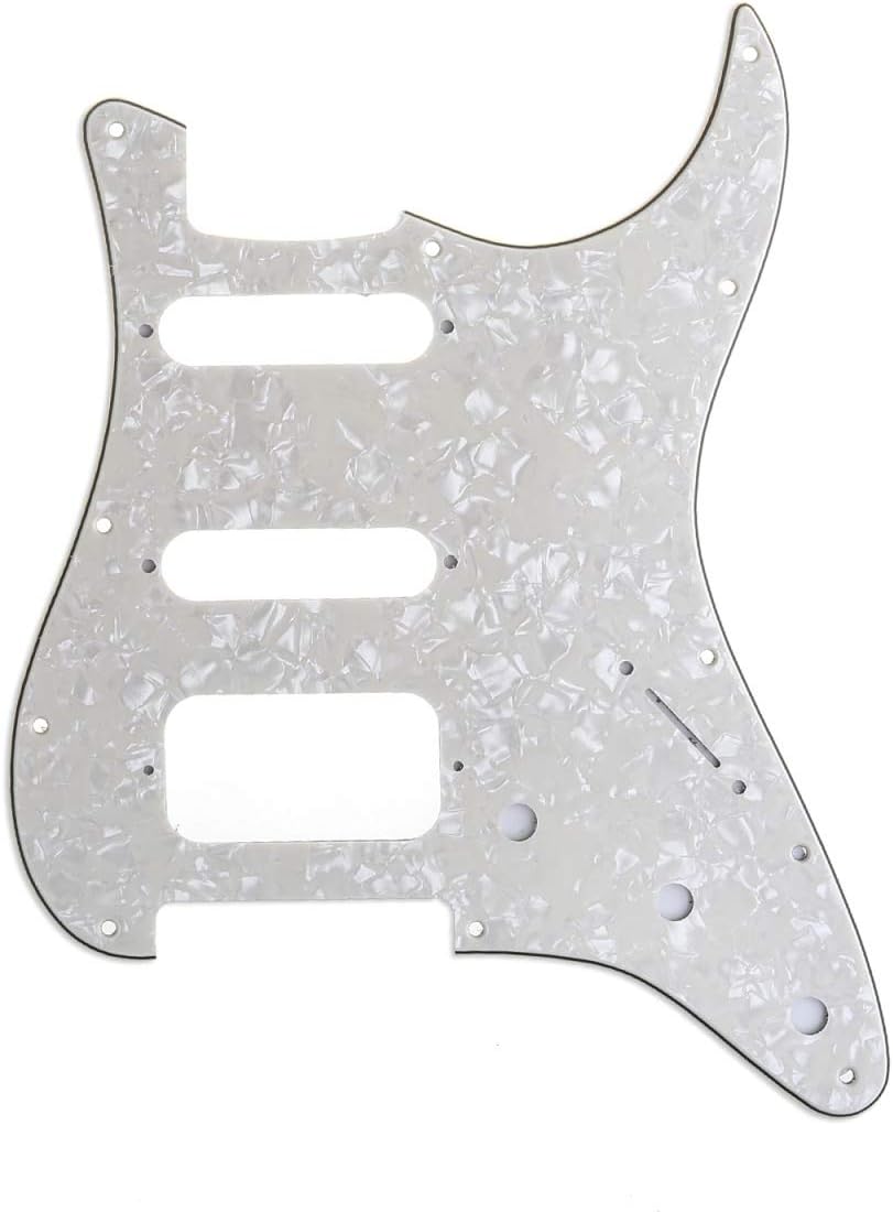Musiclily Pro 11-Hole Round Corner HSS Guitar Strat Pickguard for USA/Mexican Stratocaster Humbucking Open Pickup,4Ply Parchment Pearl