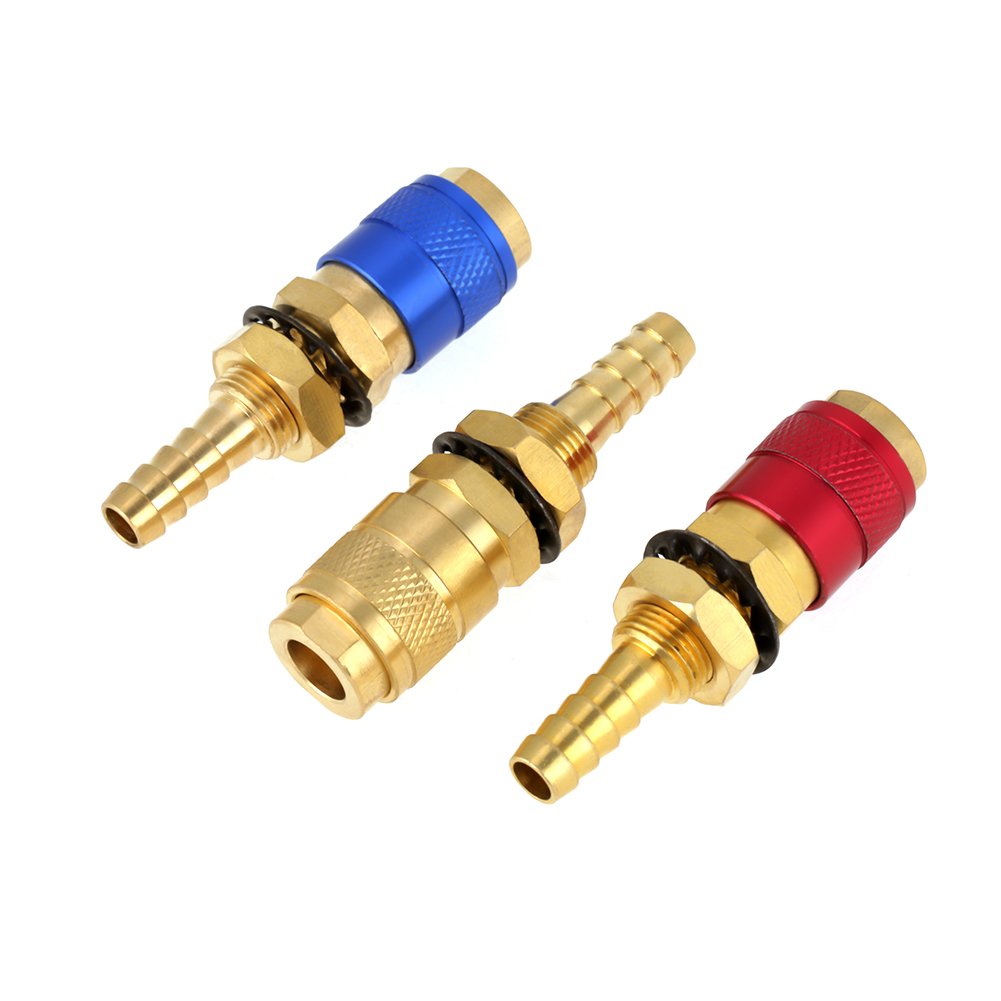 3pcs Welding Torch Quick Fitting Hose Connector M8 Red/Blue/Brass Water