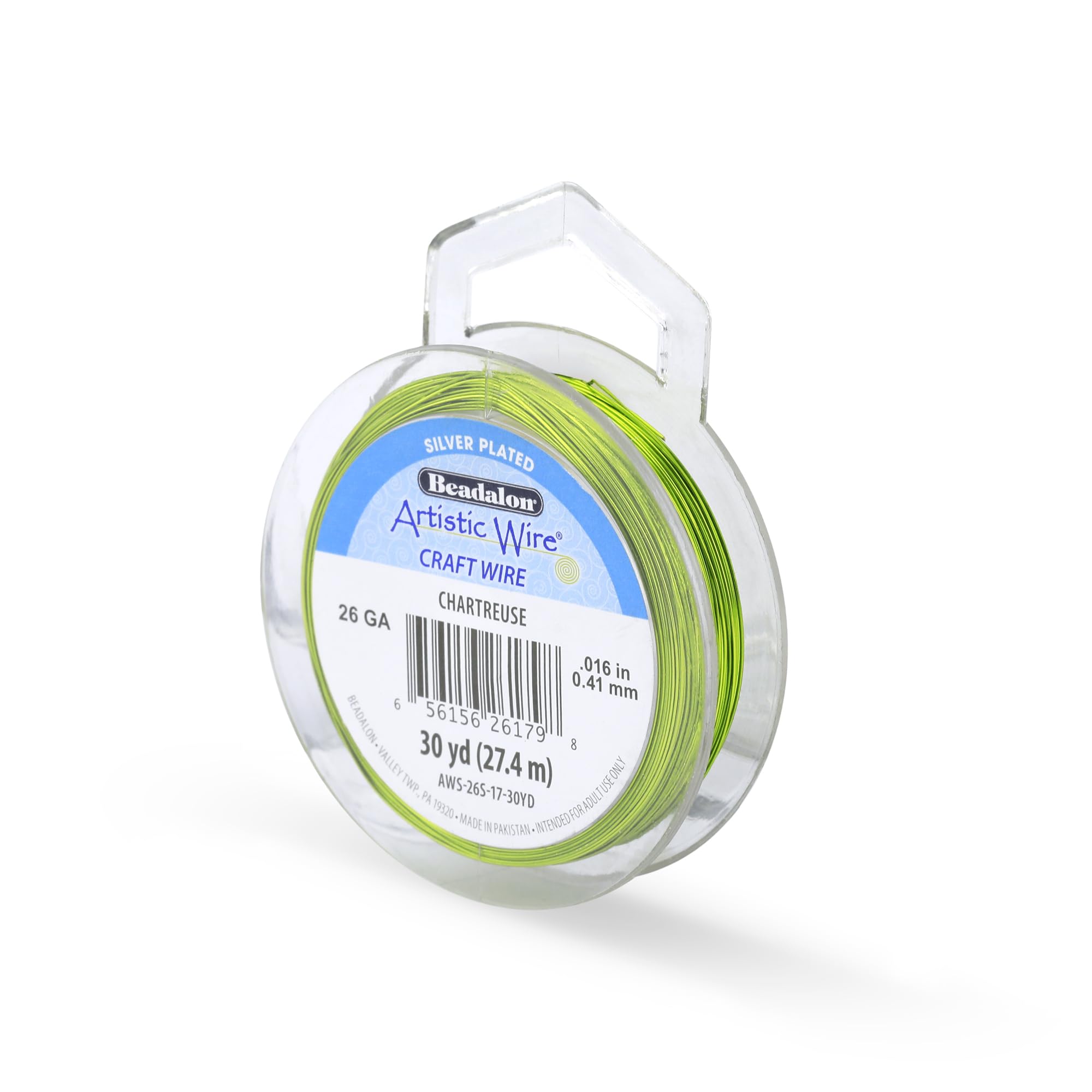 Artistic Wire Silver Plated Tarnish Resistant Colored Copper Craft Wire, Chartreuse, 26 Gauge, 30 yd