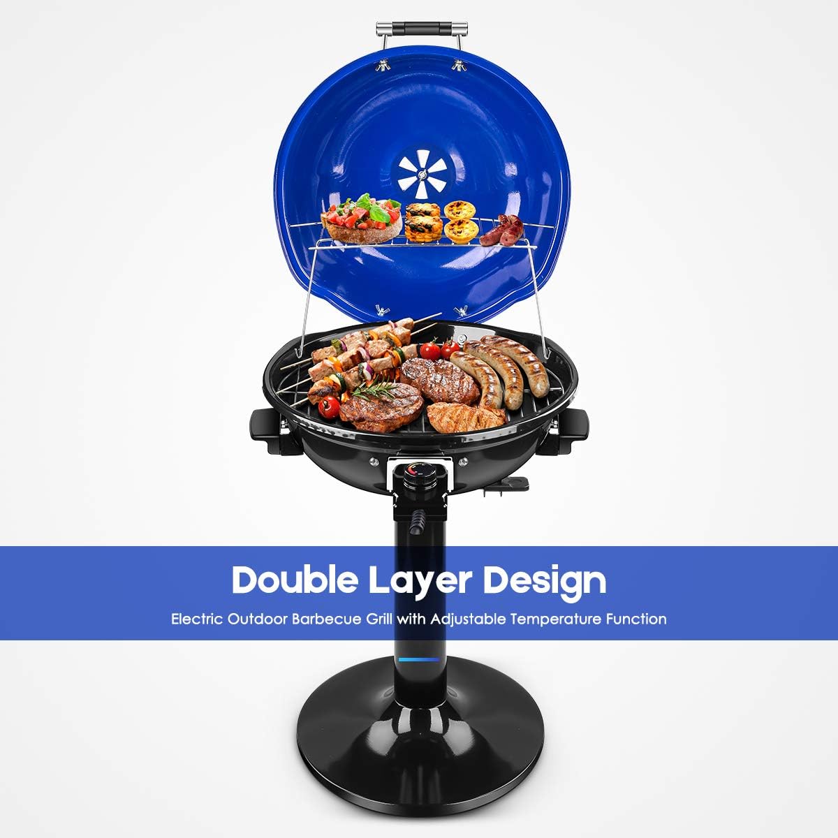 review Techwood 15-Serving Electric Grill Indoor/Outdoor Electric BBQ Grill, 240'' Nonstick Removable Stand Grill 1600W, Blue