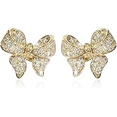 Gold Bow Earrings for Women Trendy Sparkly Rhinestone Cubic Zirconia Dainty Bowknot Stud Earrings Prom Wedding Party Jewelry Gifts