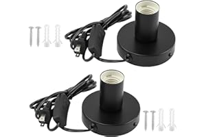 NINEFOX Black Polished Metal Desktop Lamp Base,Small Industrial Table Lamp Base Only,Simple E26/E27 Screw Light Base,6ft Cord on/Off Switch Us Plug (2 Pack)