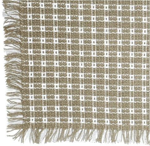 62 x 108 (Rectangle) Homespun Tablecloth, Hand Loomed, 100% Cotton, Made in USA, Stone/White by Mountain Laurel Mercantile