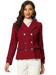 Allegra K Women's Notched Lapel Double Breasted Pea