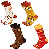 UMEELR 4 Pairs Thanksgiving Socks Autumn Novelty Holiday Maple Leaf Pumpkin Fall Turkey Funny Crew Socks for Women Men