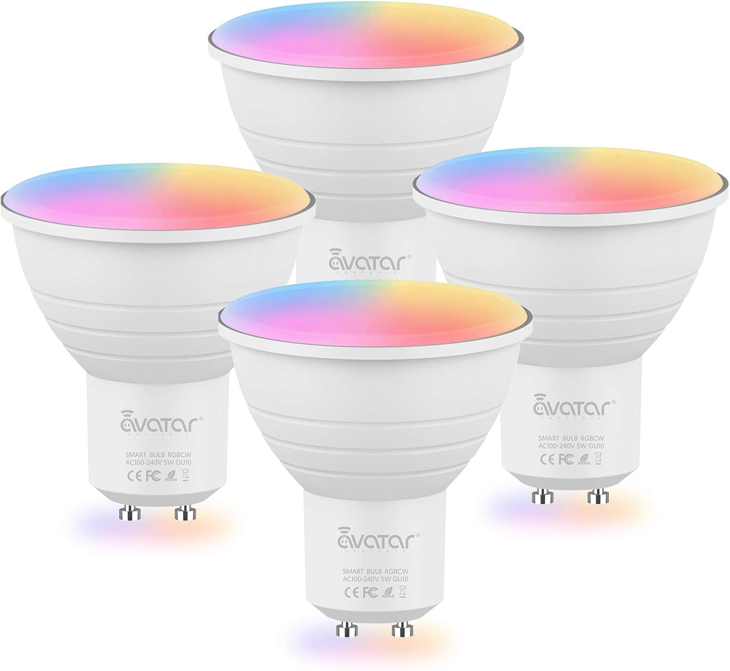 Avatar Controls GU10 Smart Bulb 4 Pack, 5W Music Sync Spot Alexa LED Lights RGBCW Colour Changing Dimmable Warm Cool White