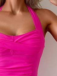 Eomenie Womens Halter Tankini Bathing Suit Ruched