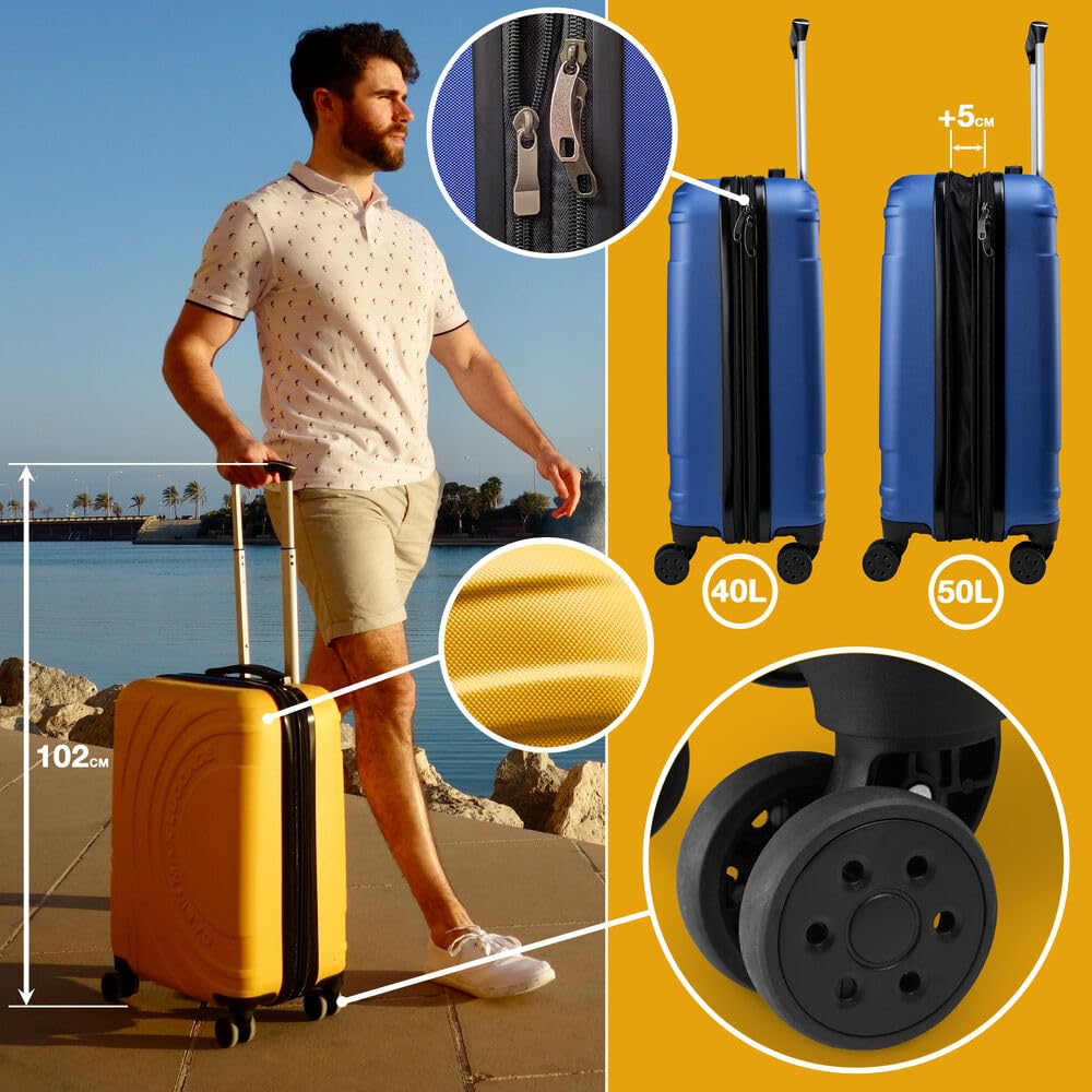 Cabin Max Velocity 55x40x20cm (22x16x8) Expandable Suitcase 4 Wheel Luggage Cabin Bags Suitable for Ryanair, Easyjet, Jet 2 Paid Carry On (Black)