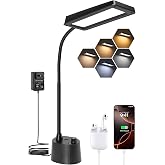 LED Desk Lamp, 12W/2000LM Desk Lamps for Home Office, Tall Gooseneck Computer Light for Work, Study &amp; Reading, 5 Dimming Modes &amp; USB Port Table Lamp for Home, Crafts, Bright Light with Memory &amp; Timer