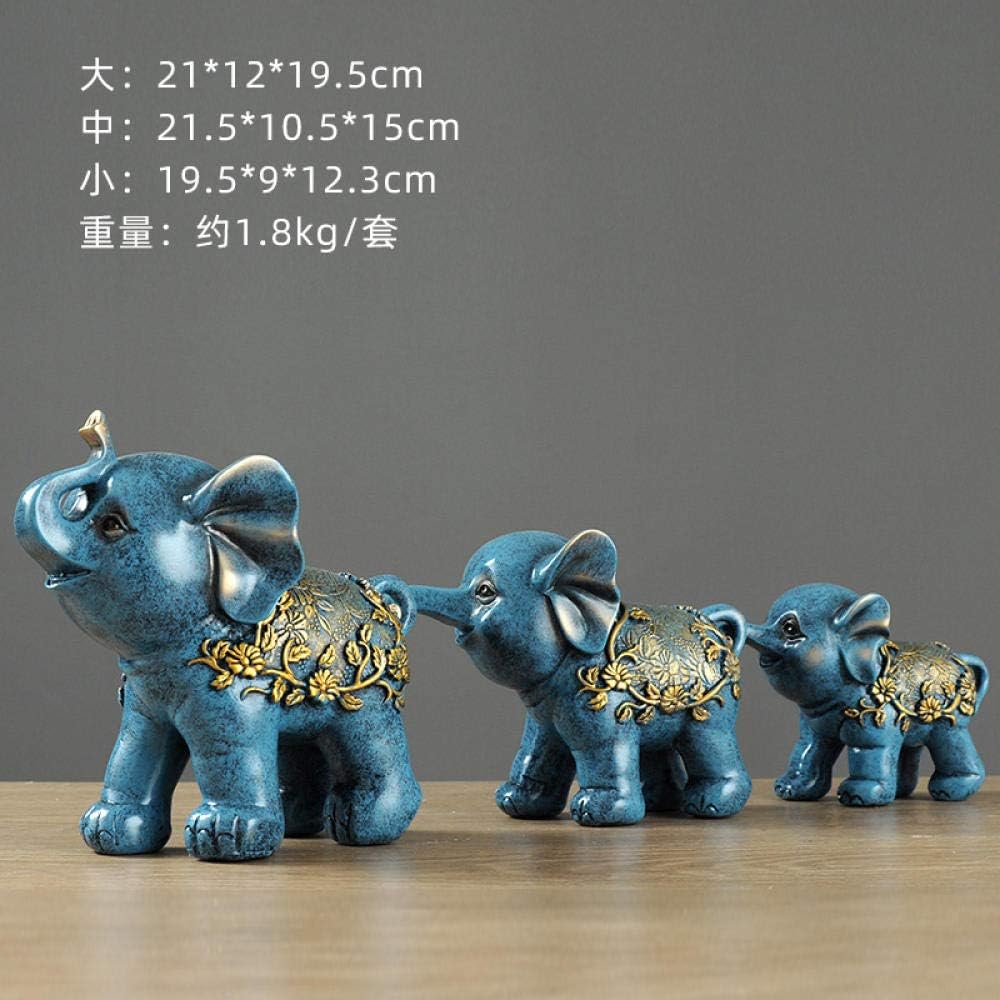 ANNISOUL Elephant ornaments lucky Feng Shui elephant immediately has objects porch European living room modern light small furnishings-Blue Jixiang Sambo carved