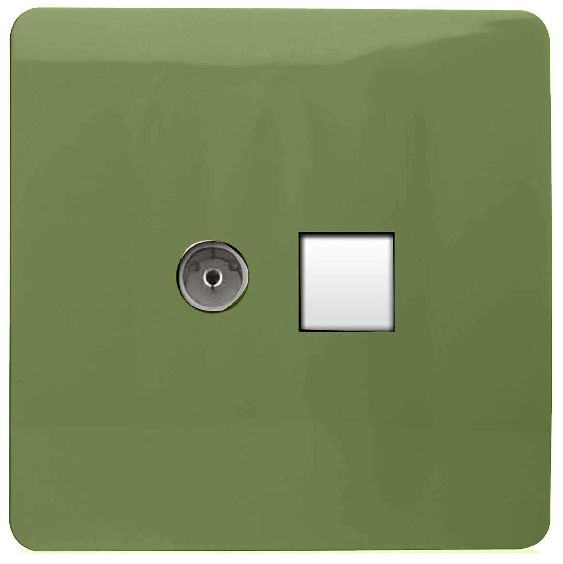 Trendi Modern Glossy Tactile TV Co-axial Socket+RJ45 Cat 5e&Cat 6 PC Ethernet Socket Moss Green